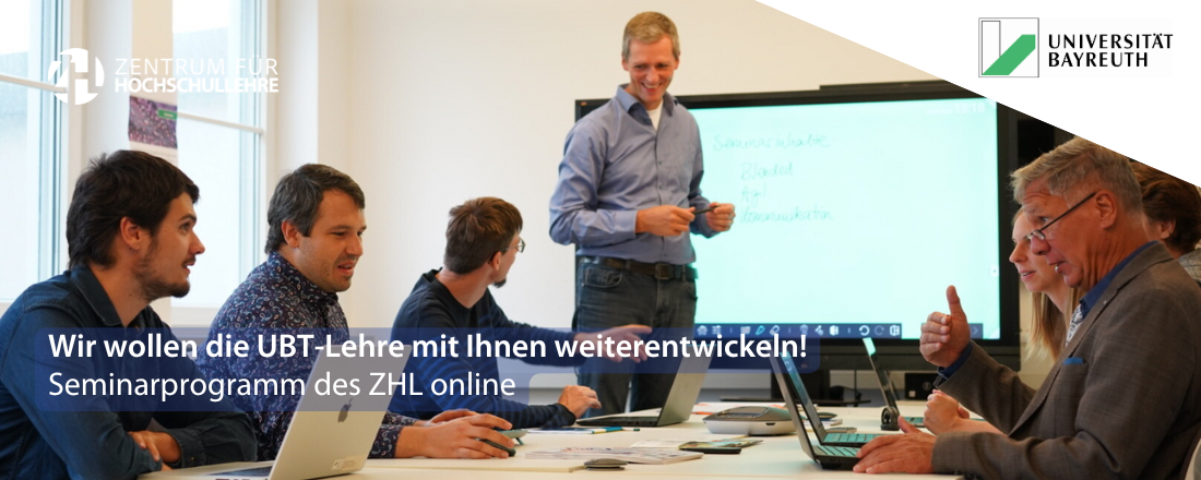 Das Seminarprogramm des ZHL bringt alle Lehrenden in ihrer Lehre an der Uni Bayreuth weiter. Themen: KI, Kooperation, Zusammenarbeit, Innovation, Vorlesungen und vieles mehr